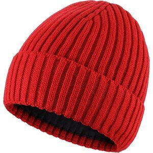 Fleece Lined  Red Cuffed Hat Men Women Knitted Winter Wool Beanies Skull Cap